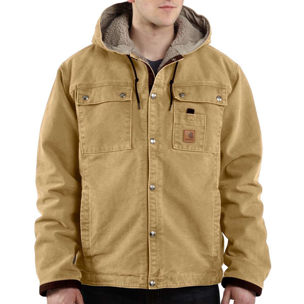 Carhartt Multi-Pocket Sandstone Hooded Jacket - Sherpa Lined ...