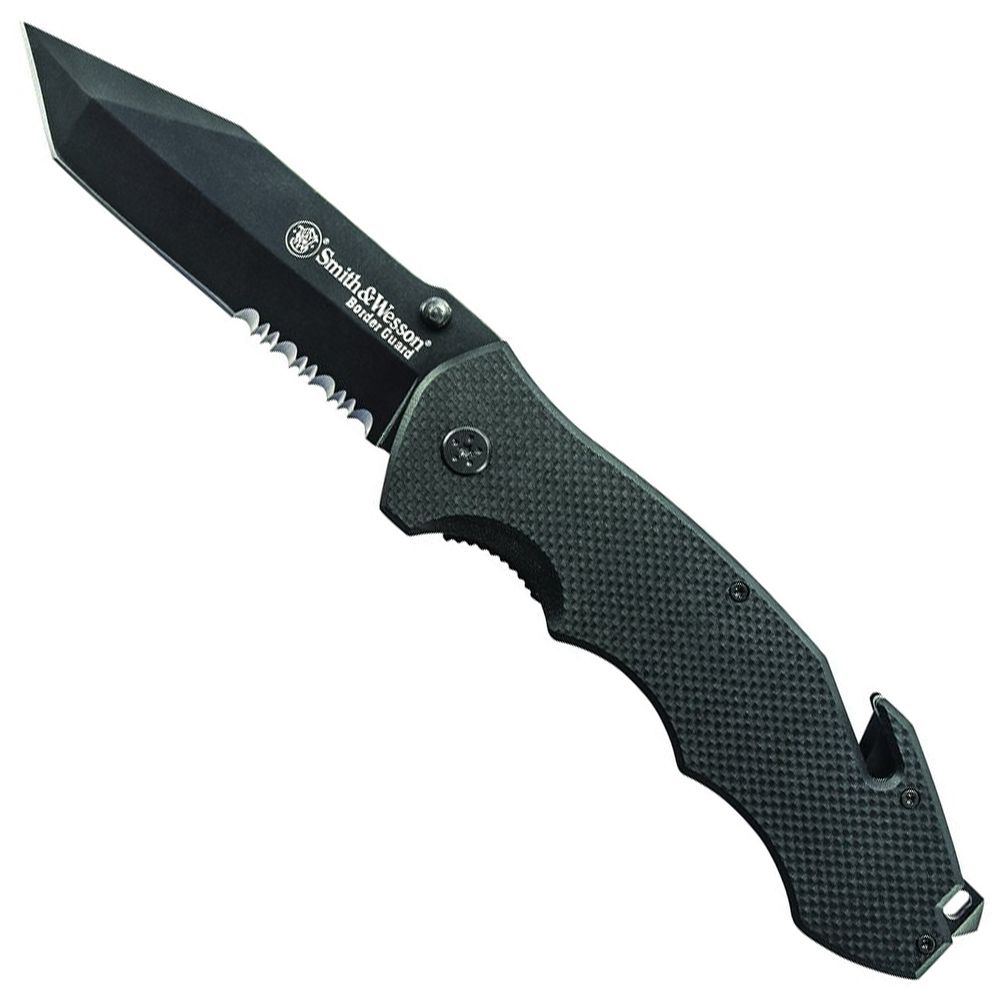 Smith and Wesson Border Guard 5 Liner Lock Black Tanto Folding Knife ...