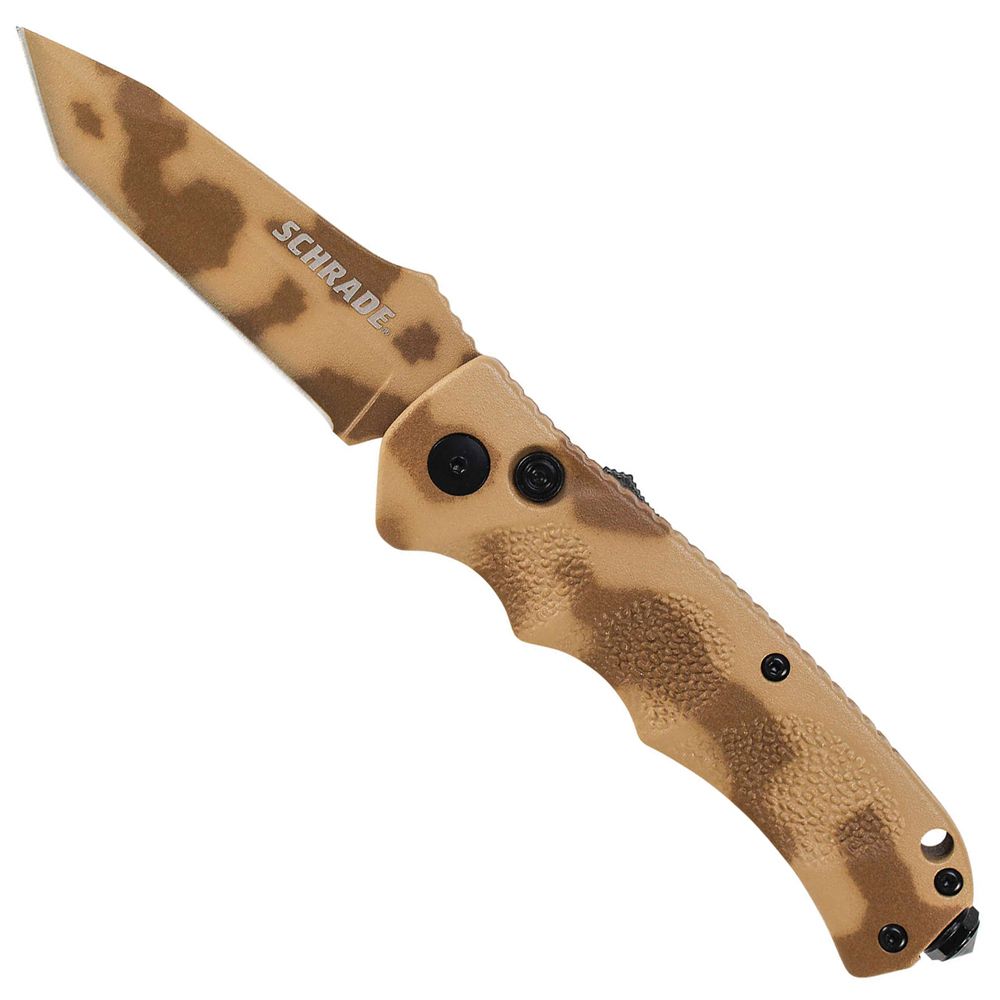 Schrade Desert Camo Blade & Handle Push Button Lock Folding Knife ...