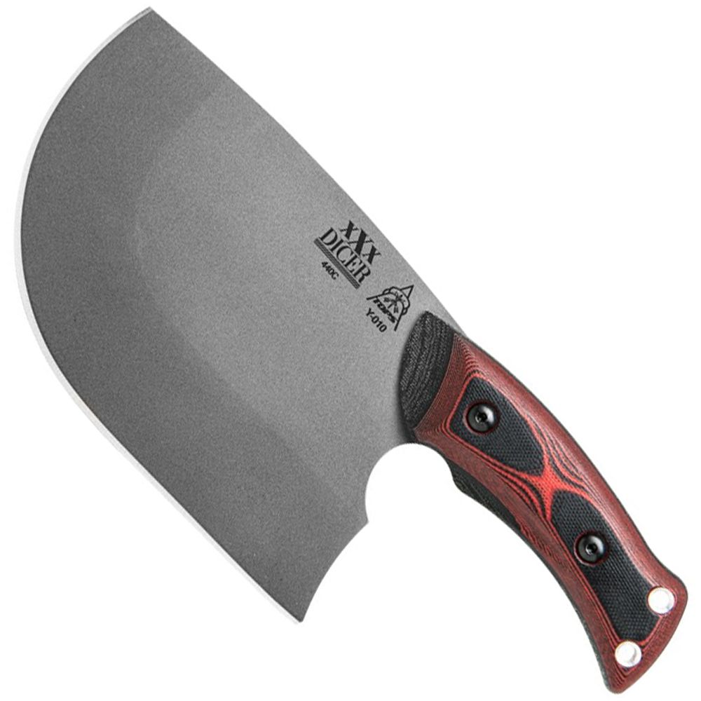 TOPS XXX Dicer DCRX-01, 7 440C Tumble Finish Plain Blade, Red/Black G-10  Handle