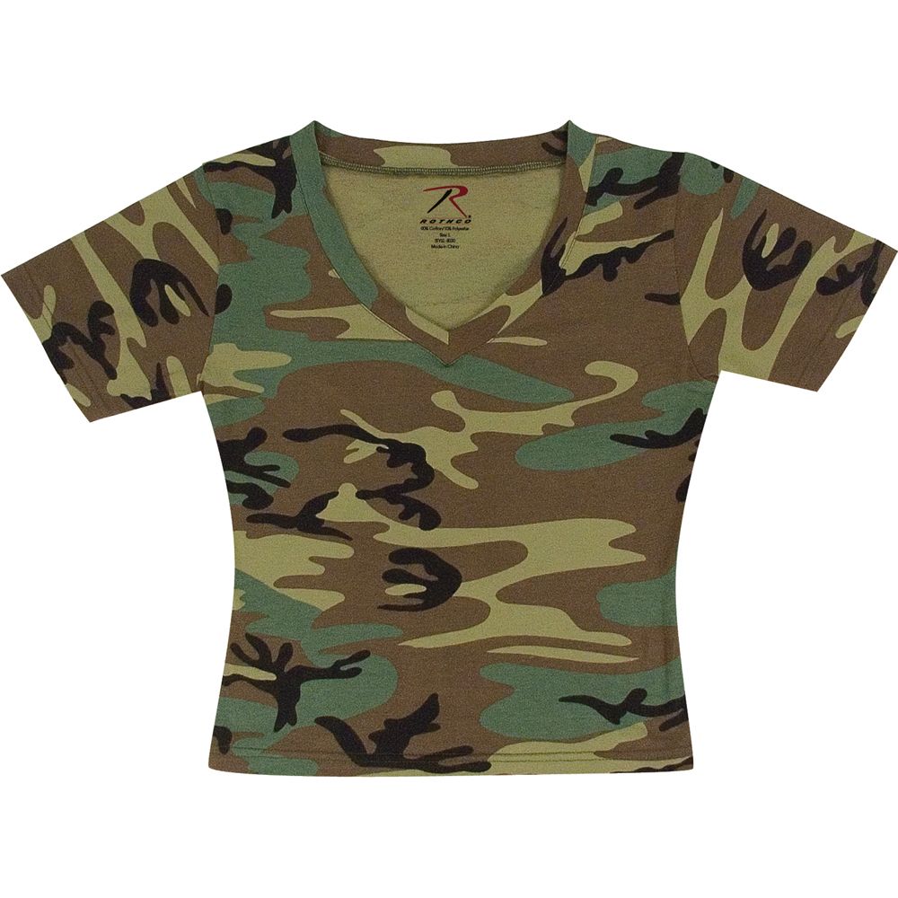 Womens Short Sleeve Camo V Neck T Shirt Camouflageca 5880