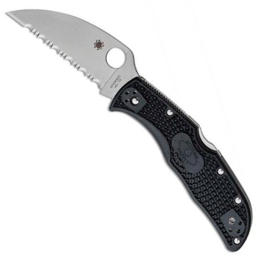 Endela Wharncliffe Folding Knife - Serrated Edge - Black 