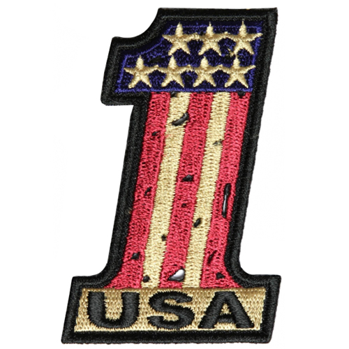 Number 1 USA Vintage Flag and Stars Patch - 2x3 Inch