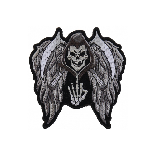 Reaper Skull Wings Middle Finger Patch Small - 3.9x4 inch