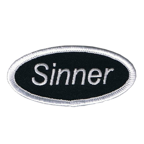 Fuzzy Dude Sinner Name Tag Patch