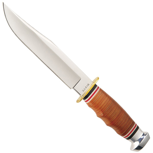 Bowie Stacked Leather Handle Fixed Blade Knife