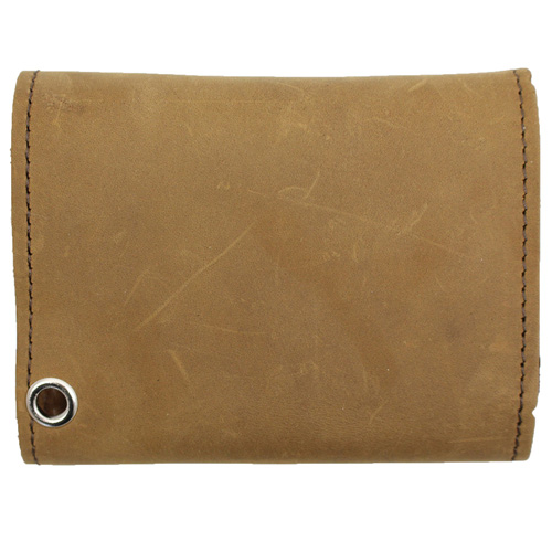Leather Tri-Fold Wallet with Chain - Brown