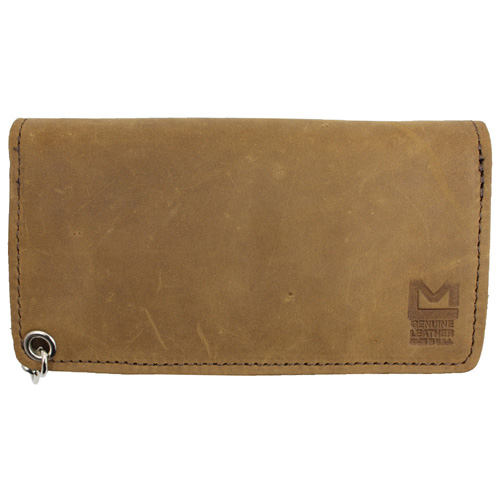 Leather Pull-Up Wallet with Chain - Brown