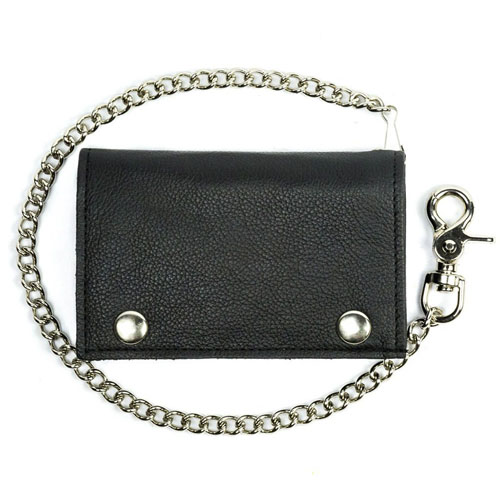 XL Soft Tri-Fold Wallet with Chain Black