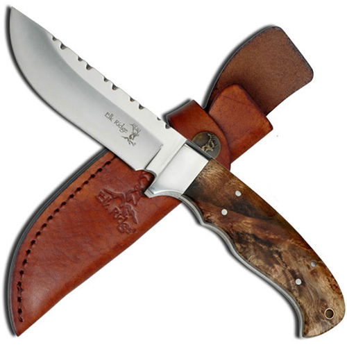 Elk Ridge Burl Wood Handle 8.5 Inch Fixed Blade Knife