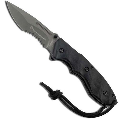 USMC Elite Tactical 3.75 Grey Stainless Steel Blade Folding Knife