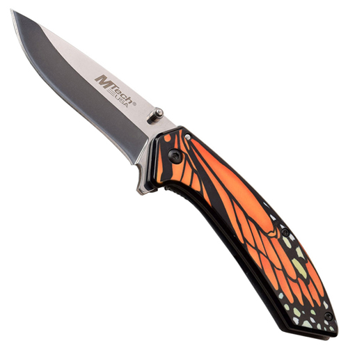 A1005OR Mirror Polished Blade Folding Knife - Orange