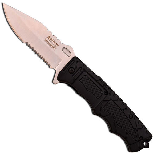 4.5 Inch Black Serrated Spring Assisted Folding Knife