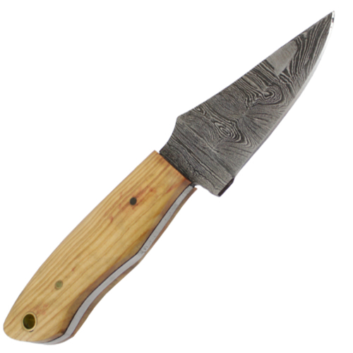 Damascus Fixed Knife w/Wood Handle & Sheath 
