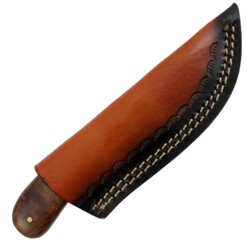 Damascus Fixed Knife w/Leather Sheath - Walnut Wood