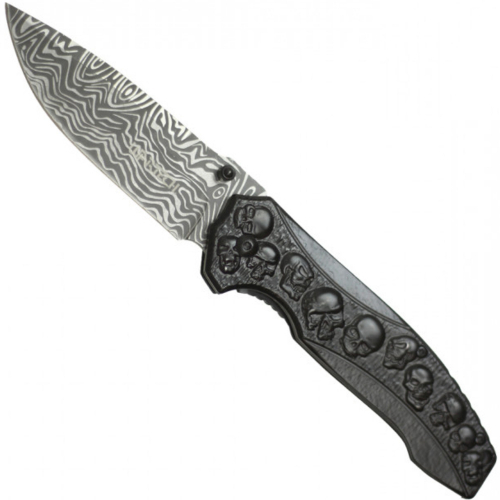 Etched Damascus Folding Knife