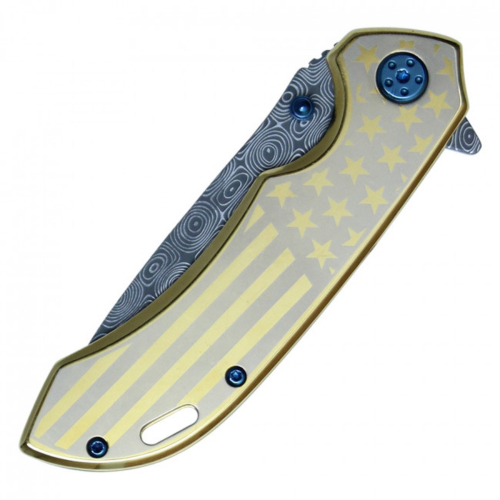 Wartech USA Etched Damascus Folding Knife