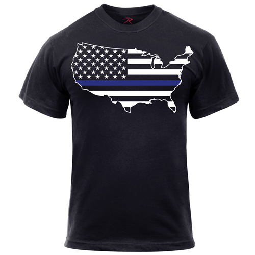 Ultra Force Thin Blue Line Short Sleeve America Map T-Shirt