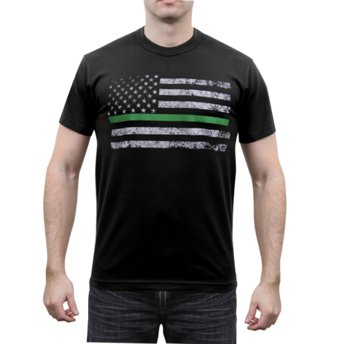 Ultra Force Thin Green Line Distressed Flag T-Shirt
