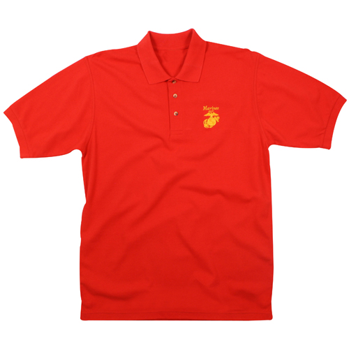 Mens Red Marines Golf Gold Embroidery T-Shirt