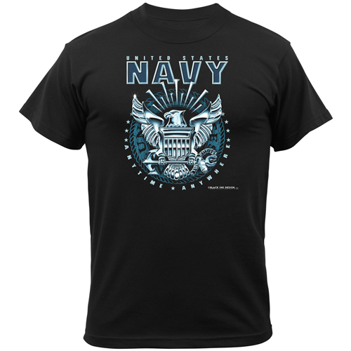 Mens Black Ink Black Navy Emblem T-Shirt