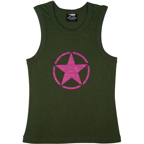 Ultra Force Womens Olive Drab Tank Top W Pink Star