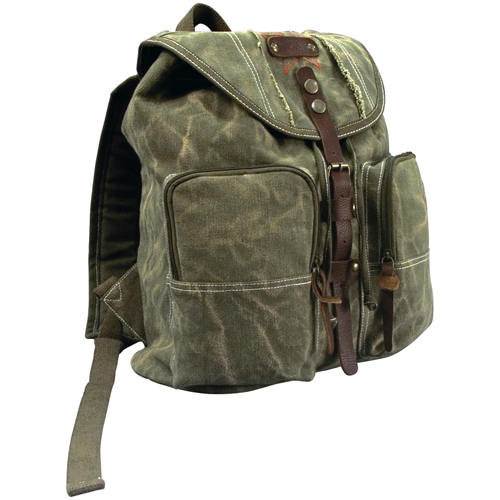 Stone Washed Canvas Backpack with Leather Accents