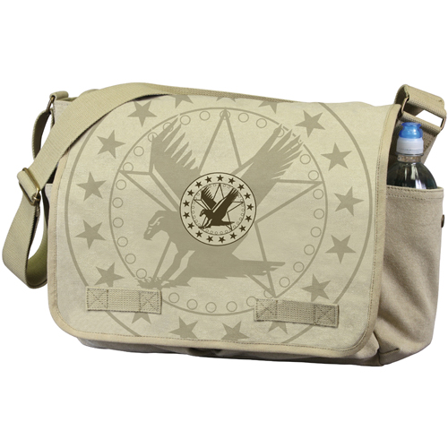Vintage Canvas Messenger Bag with Exploded Army Eagle Print