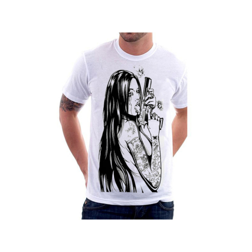 Girl With Gun Custom Printed T-Shirt