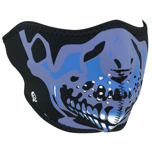 Zan Headgear Neoprene Blue Chrome Skull Half Face Mask