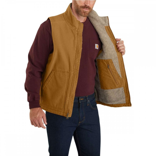 Loose Fit Washed Duck Sherpa-Lined Mock-Neck Vest - Carhartt Brown